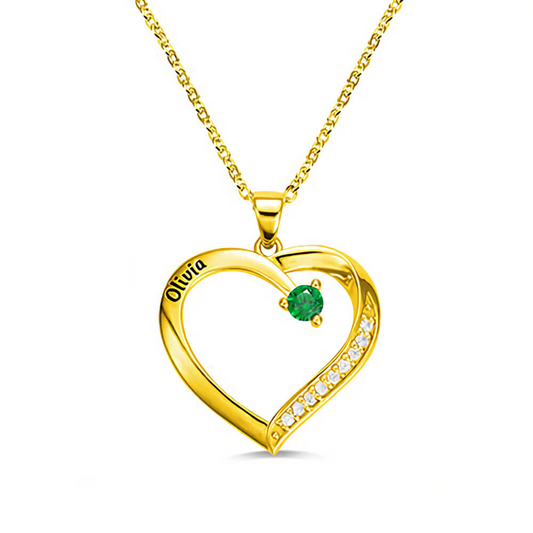 925 Sterling Silver Personalized Name and Birthstone Family Heart Necklace for Mom