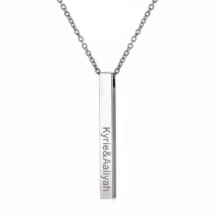 925 Sterling Silver 4 Side Engraved Vertical 3D Bar Name Necklace - onlyone