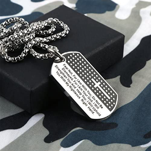 Stainless Steel Cross Dog Tag Pendant Necklace Strength Bible Verse, Father's Day Necklace - onlyone