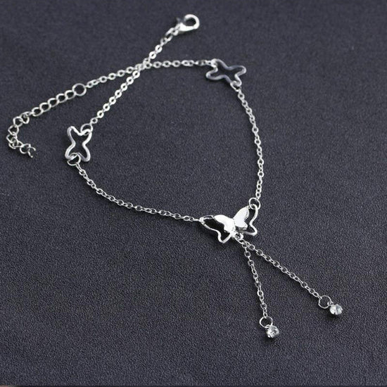 925 Sterling Silver Adjustable Butterfly Foot Bracelet Anklets for Girls - onlyone