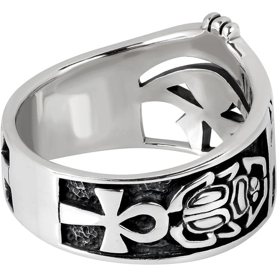 925 Sterling Silver Egyptian Eye of Horus Ankh Cross Ring - onlyone