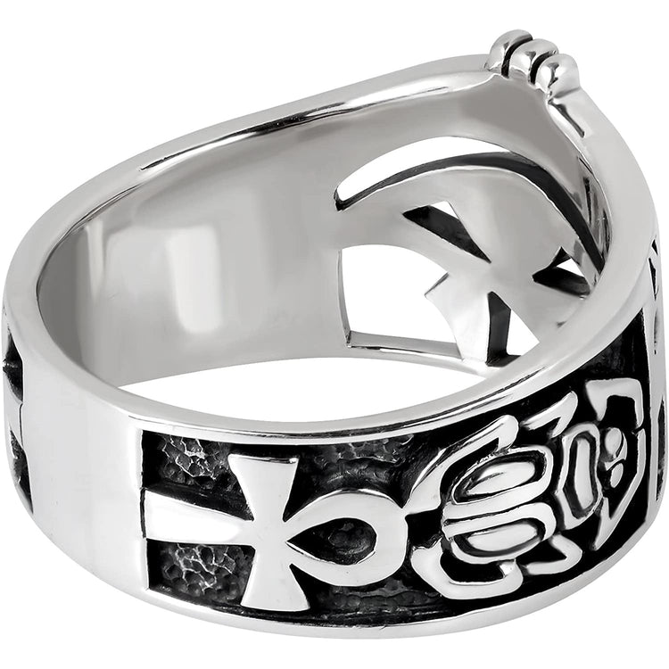 925 Sterling Silver Egyptian Eye of Horus Ankh Cross Ring - onlyone