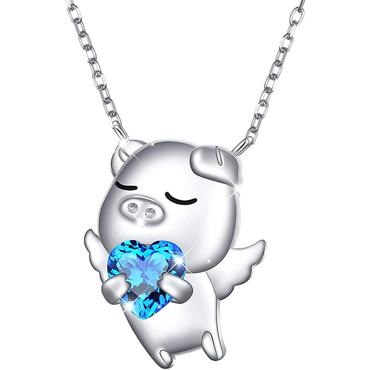 925 Sterling Silver Cute Animal Jewelry Cubic Zirconia Love Heart Pendant Necklace for Women - onlyone
