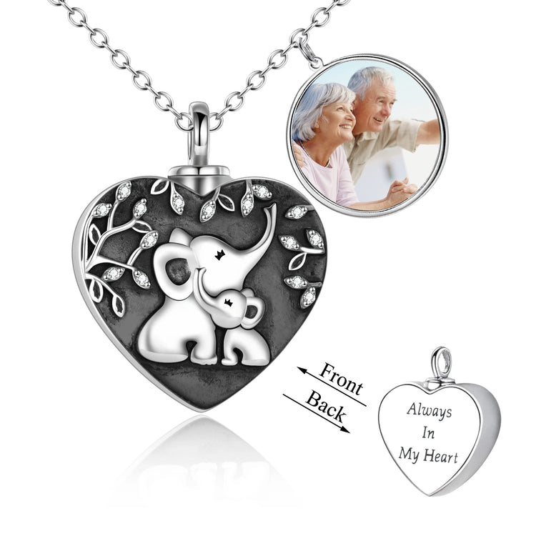 925 Sterling Silver Elephant Heart Urn Necklace for Ashes Cremation Jewelry for Ashes