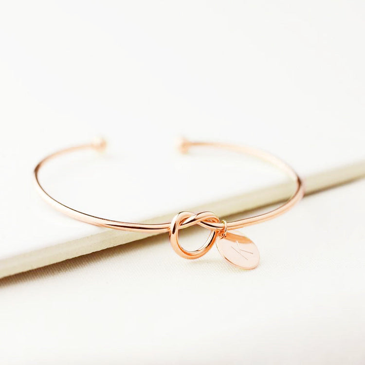 925 Sterling Silver Personalized Initial Knot Engraved Cuff - onlyone