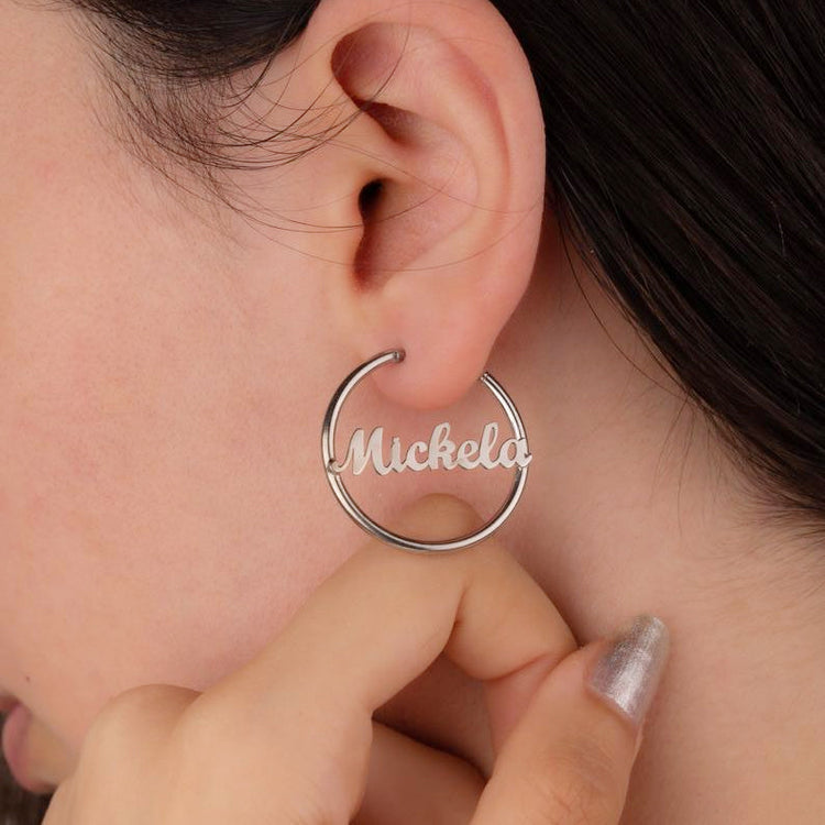 925 Sterling Silver Personalized Simple Hoop Name Earrings Nameplate Earrings