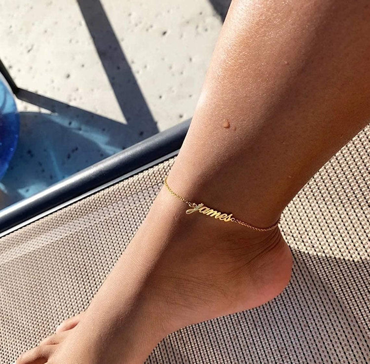 925 Sterling Silver Gold Anklet With Name, Personalized Name Anklet For Women - onlyone