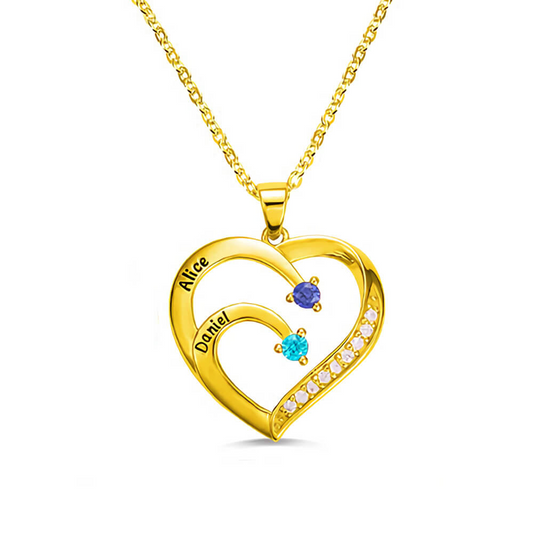 925 Sterling Silver Personalized Name and Birthstone Family Heart Necklace for Mom