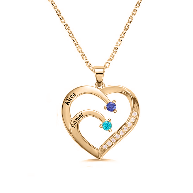 925 Sterling Silver Personalized Name and Birthstone Family Heart Necklace for Mom