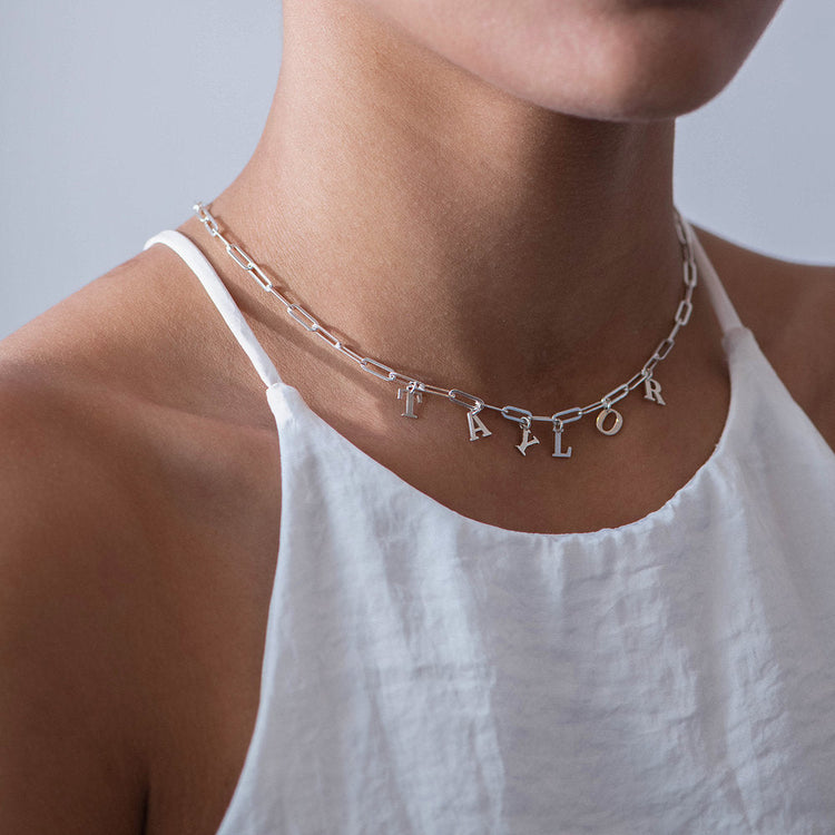 925 Sterling Silver Initial Choker In Clip Link, Gift For Girlfriend, Vote Necklace