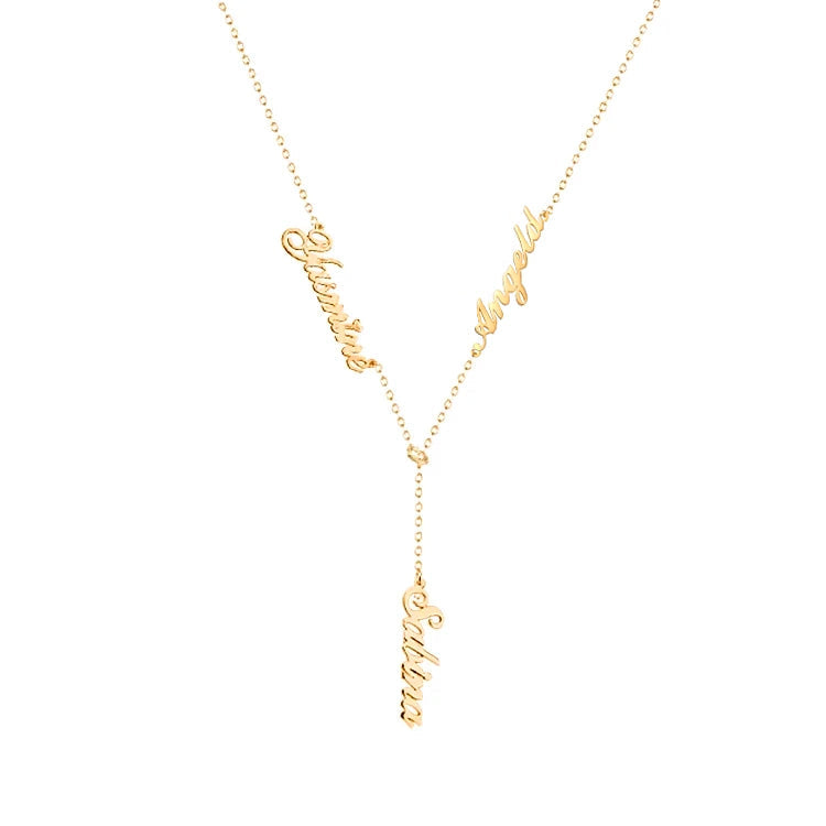 925 Sterling Silver Vertical Lariat Multi Names Y Style Nameplate Necklace