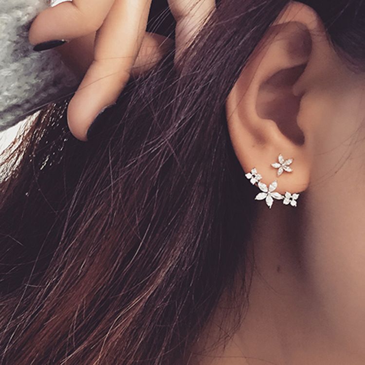925 Sterling Silver Flower Sterling Silver Ear Jackets