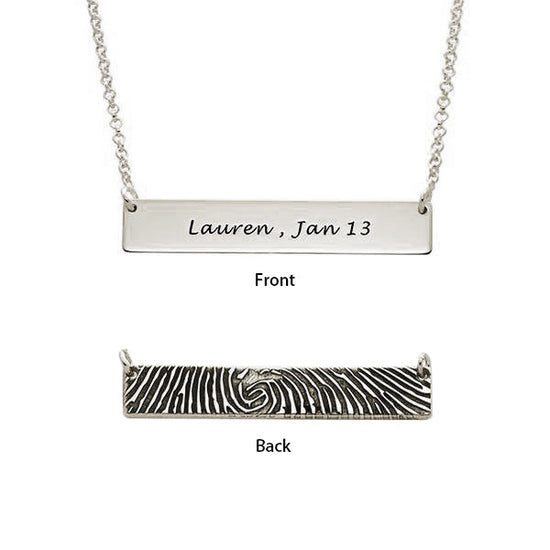 925 Sterling Silver Personalized Fingerprint Thumbprint Engraved Bar Name Necklace Nameplate Necklace - onlyone