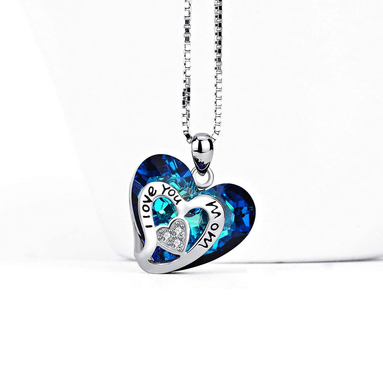925 Sterling Silber Ich liebe dich Mama Herz Kristall Pandent Halskette