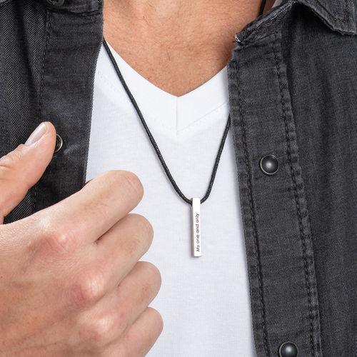 3D Bar Name Necklace 4 Sides Engraved Vertical Bar Necklace For Men Valentines Day Gifts For Him - onlyone