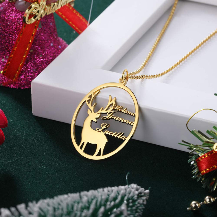 925 Sterling Silver Personalized Reindeer Name Necklace