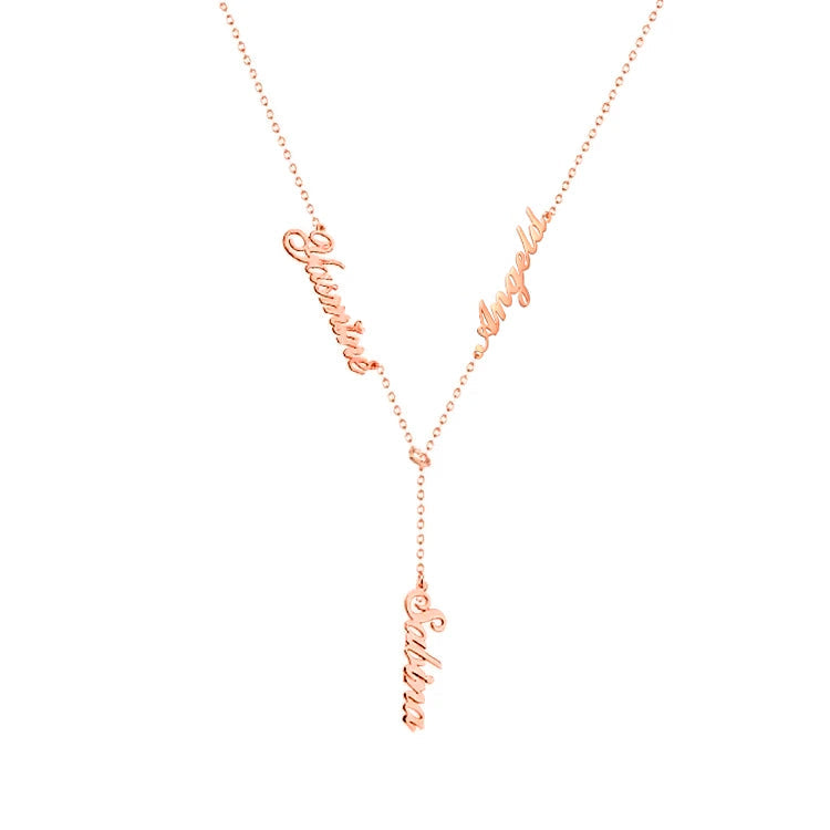 925 Sterling Silver Vertical Lariat Multi Names Y Style Nameplate Necklace