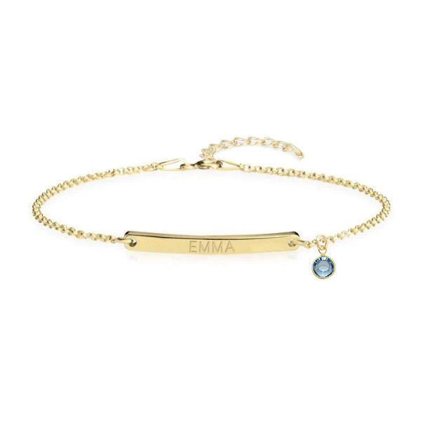 925 Sterling Silver Customized Name Bar Bracelet With Birthstone
