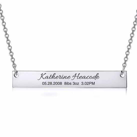 925 Sterling Silver Personalized Custom Name / Coordinate / Anniversary Date Engraved Bar Necklace - onlyone
