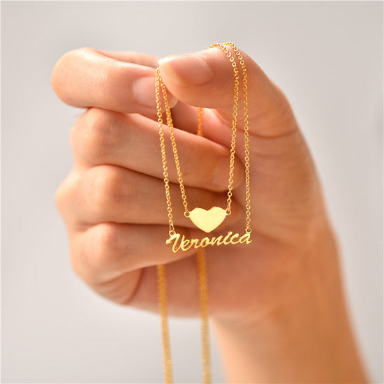 925 Sterling Silver Two Layers Heart Name Necklace Nameplate Necklace - onlyone