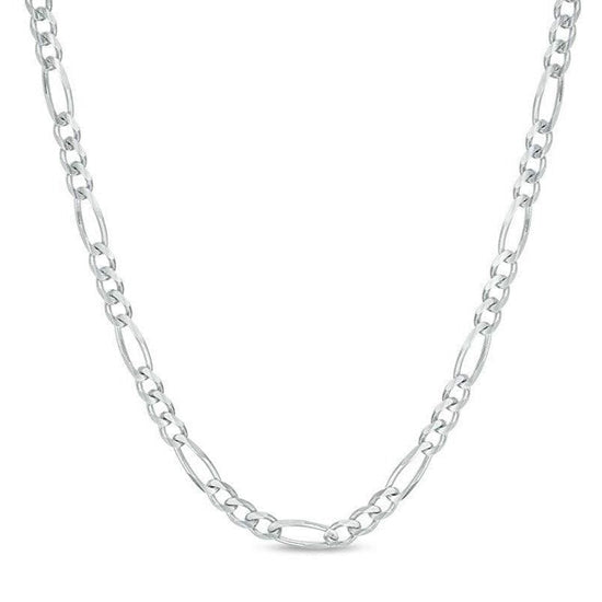 925 Sterling Silver Mens White Gold Chain Necklace Figaro Link Chain Necklace - onlyone