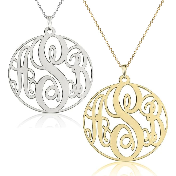 925 Sterling Silver Initial Monogram Necklace