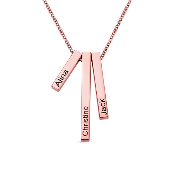 925 Sterling Silver Triple 3D Engraved Vertical Bar Necklace - onlyone