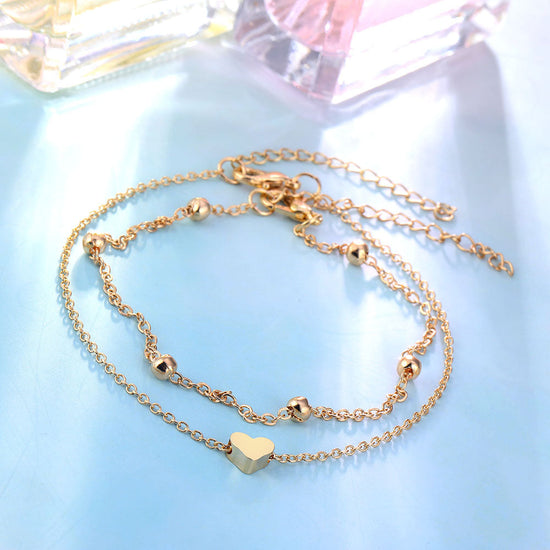 925 Sterling Silver  Double Layer Heart Anklet Set - onlyone