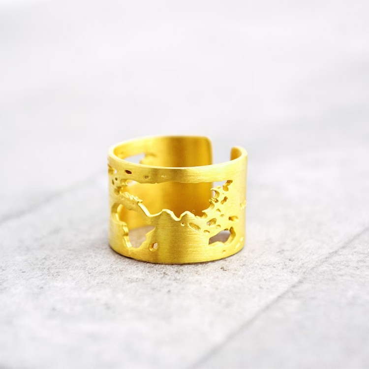 925 Sterling Silber Gold Reise Ring Weltkarte Ring Geschenk für Jugendliche Abschluss
