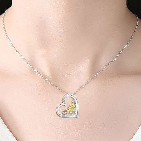 925 Sterling Silver Bee Heart Pendant Necklaces for Women Mother's Day Gifts for Her - onlyone