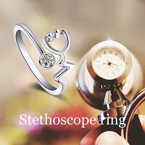 925 Sterling Silver White Angel Stethoscope Heartbeat Ring Graduation Gift - onlyone
