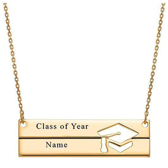 925 Sterling Silver Engravable Name and Graduation Year Double Row Bar Necklace Custom High School Graduation Necklace for Graduates - onlyone