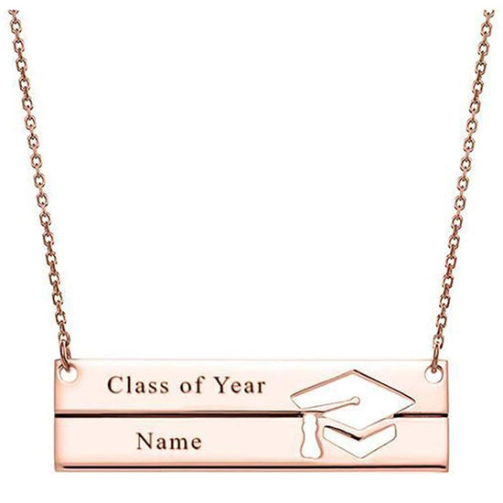 925 Sterling Silver Engravable Name and Graduation Year Double Row Bar Necklace Custom High School Graduation Necklace for Graduates - onlyone