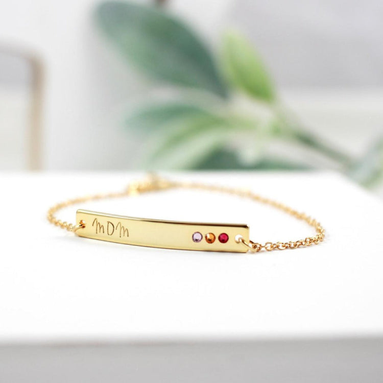 925 Sterling Silver Custom Bar Name Bracelet With Birthstone, Nameplated Necklace - onlyone