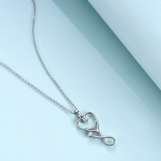 925 Sterling Silver Caduceus Angel Nursing Themed Stethoscope Pendant Necklace - onlyone