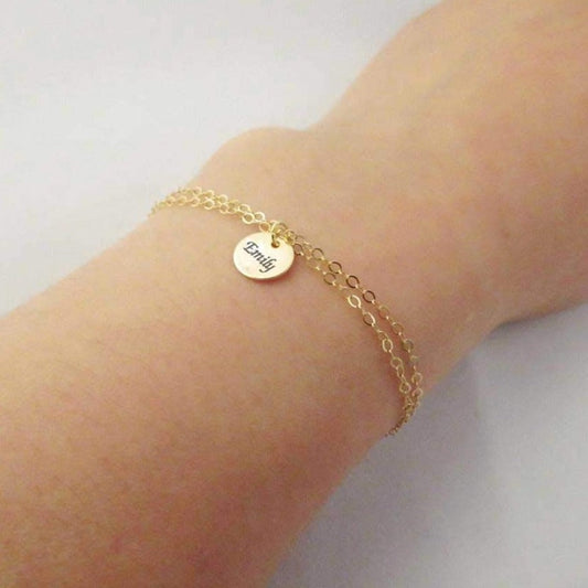 925 Sterling Silver Personalized Name Disc Double Layers Anklet Bracelet
