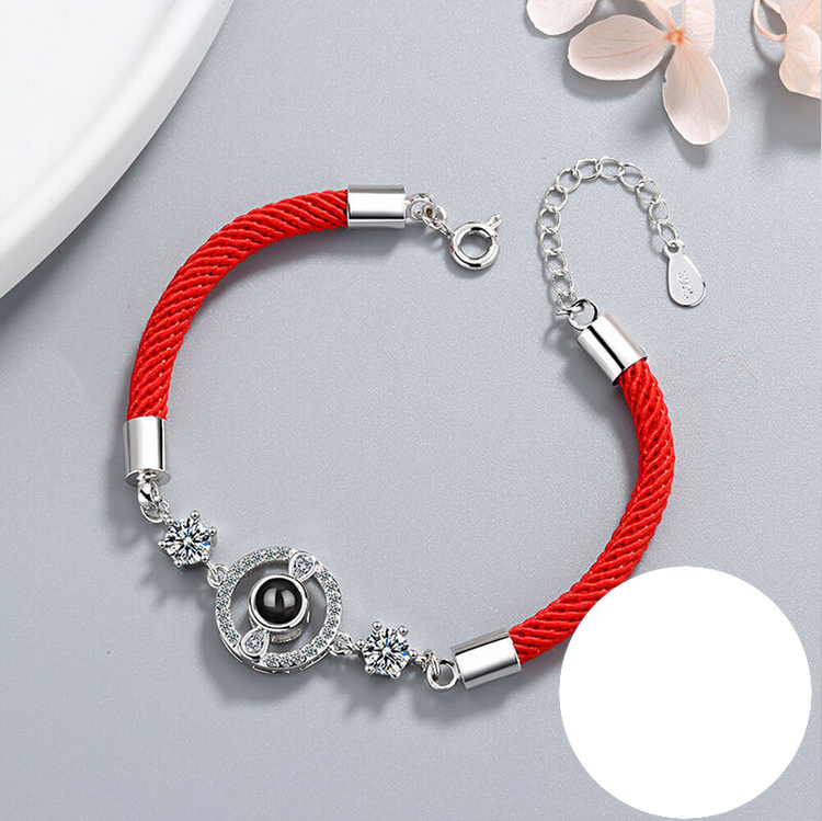 Personality Round Photo Projection Red Braided Bracelet with Diamonds