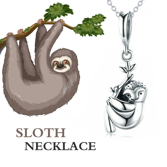 925 Sterling Silver Sloth Pendant Necklace - onlyone