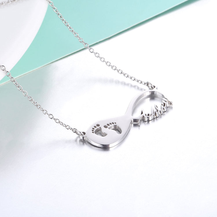 925 Sterling Silver Infinity Footprint Name Necklace Nameplate Necklace - onlyone