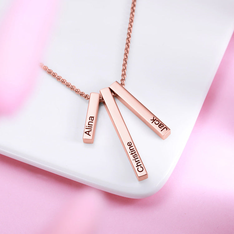 925 Sterling Silver Triple 3D Engraved Vertical Bar Necklace - onlyone