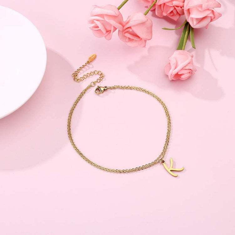925 Sterling Silver Initial Anklet Double Layer Chains Anklet For Woman - onlyone
