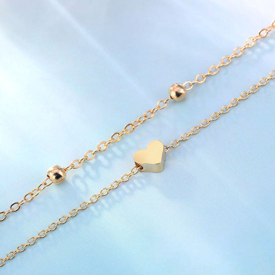925 Sterling Silver  Double Layer Heart Anklet Set - onlyone