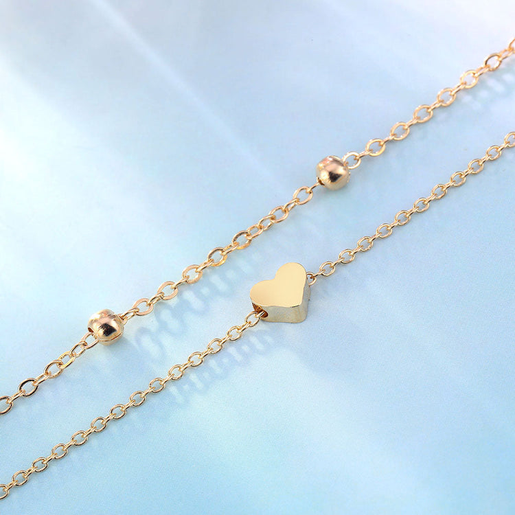 925 Sterling Silver  Double Layer Heart Anklet Set - onlyone