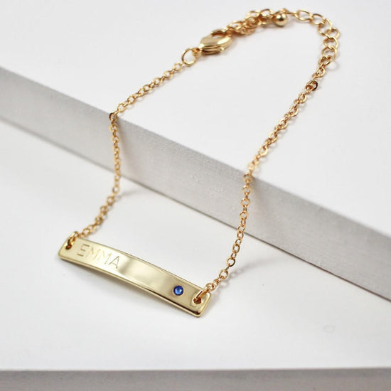925 Sterling Silver Custom Bar Name Bracelet With Birthstone, Nameplated Necklace - onlyone