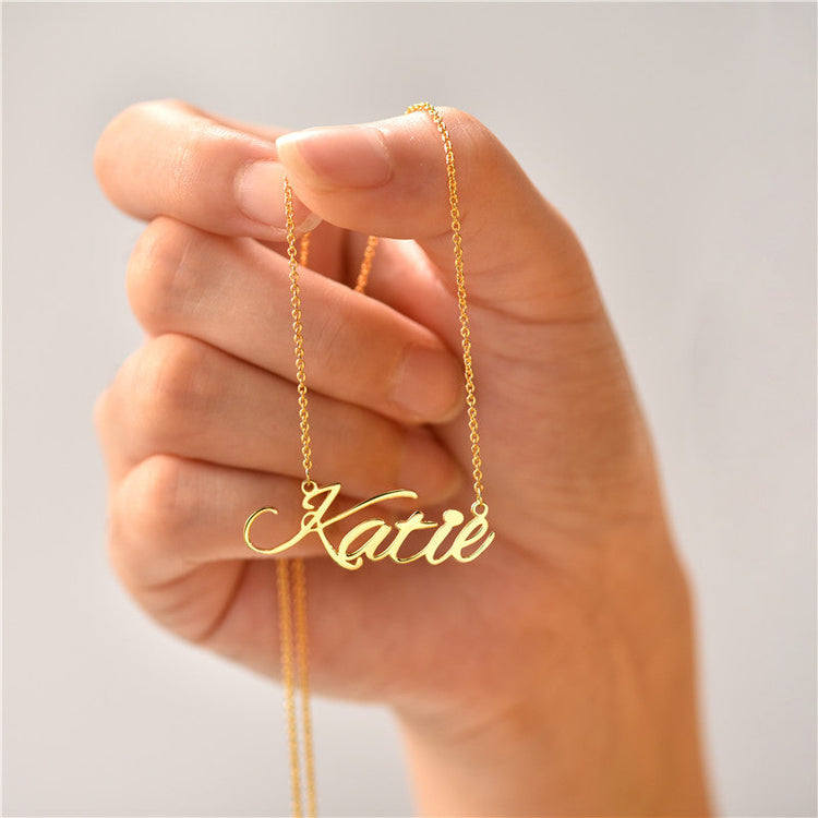 925 Sterling Silver Custom Katie Name Necklace Nameplate Necklace - onlyone