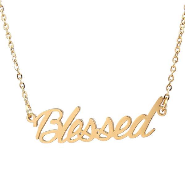 925 Sterling Silver "Blessed" Style Custom Name Necklace Nameplate Necklace - onlyone