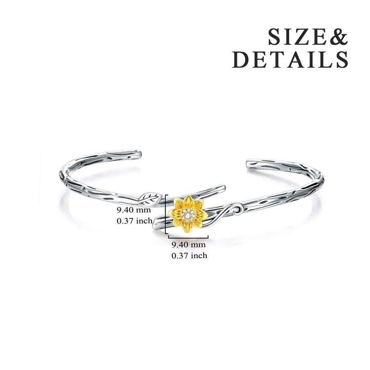 925 Sterling Silver Sunflower Vine Opening Bracelets