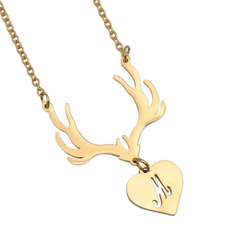 925 Sterling Silver Deer Antler Initial Monogram Name Necklace