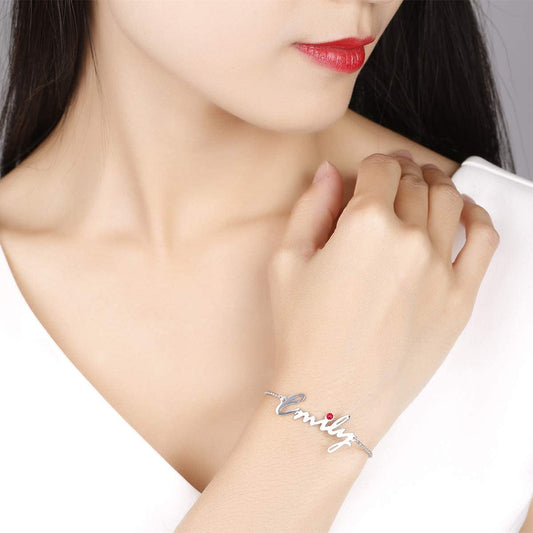 925 Sterling Silver Emily Custom Name Anklet With Birthstone, Gold Anklet With Name - onlyone