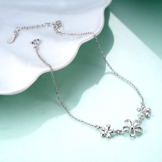 925 sterling silver daisy fashion women's anklet - onlyone
